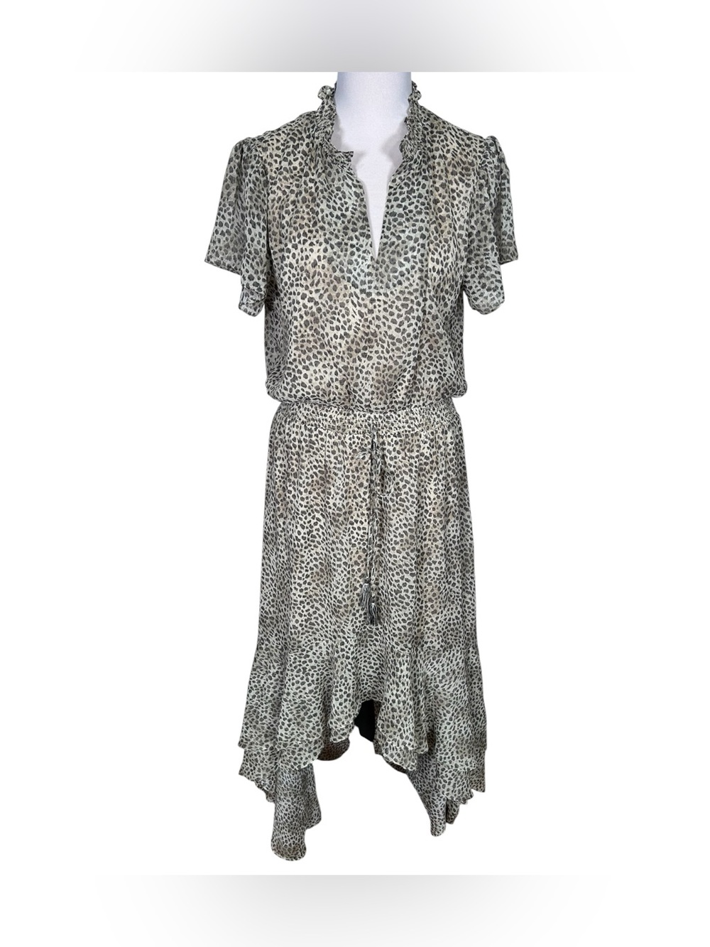 Lovestitch Leopard Print Ruffle High Low Handkerchief Dress L Boho Romantic